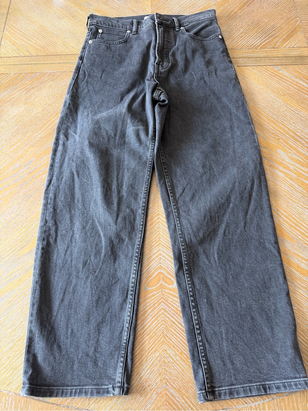 Everlane Way-High Wide Leg Jeans 27R Washed Black Organic Cotton High Rise